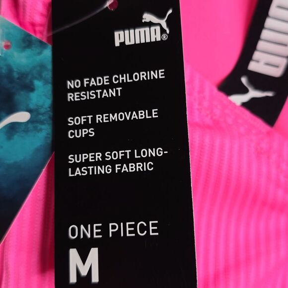 PUMA Women Swimsuit Pink Stretch Chlorine Resistant Summer One Piece Sz Med - Picture 5 of 5